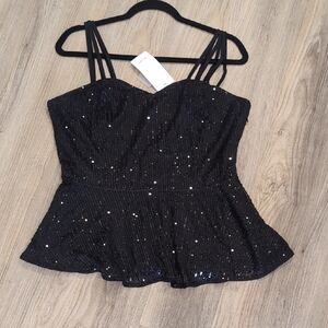 NWT Grace Karin Black Sequin Camisole Top Size XL